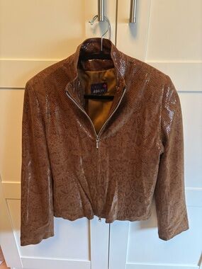 Hugo Buscati Brown Faux-Snakeskin Zip Jacket